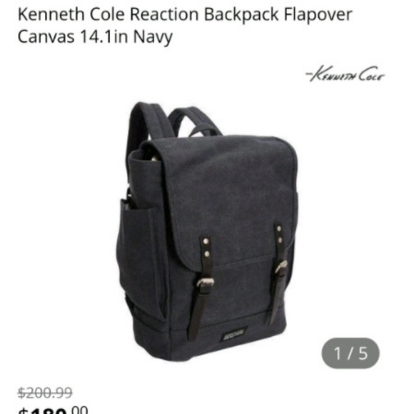 Canvas Flap Over Backpack 14.1 Inch Navy Blue - Picture 6 of 7